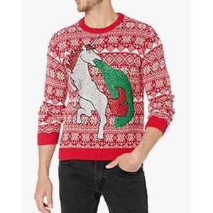 Blizzard Bay Men's Ugly Christmas Sweater Unicorn Size XXL Red 3D Metallic